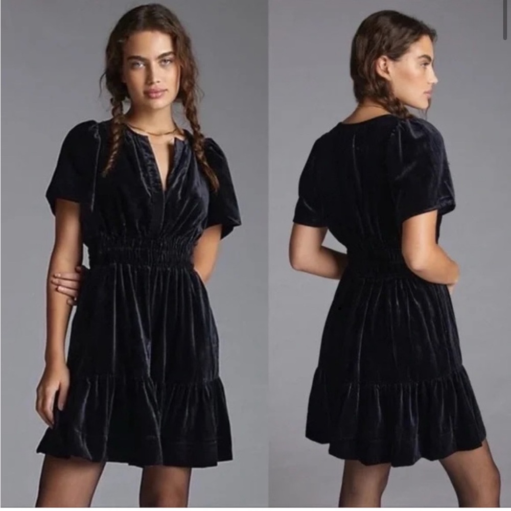 Maeve Sommerset Black mini dress in black velvet